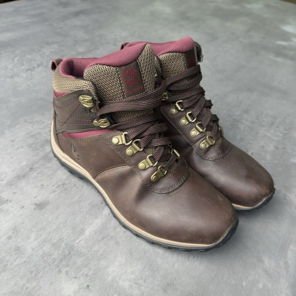 Timberland Brown and Burgundy Leather Ankle Boots